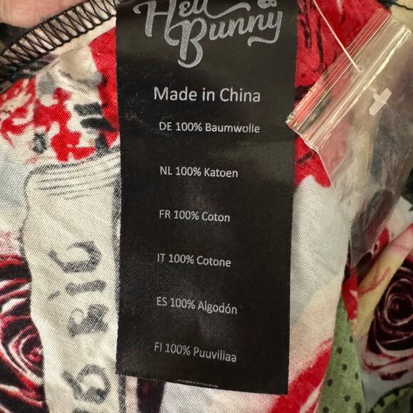 HELL BUNNY Skirt Small Dias De Los Muertos Roses A-Line Rockabilly Full Sweep - Picture 12 of 14